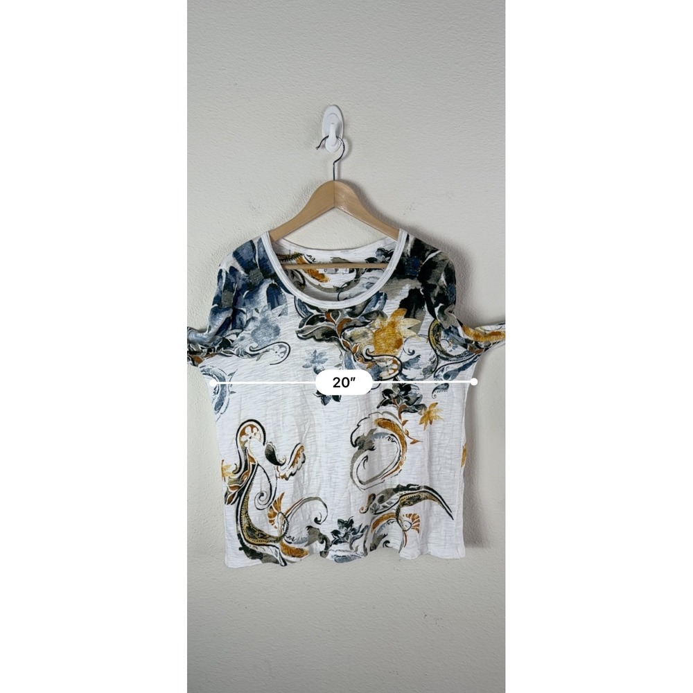 Chicos Women Large White Floral Paisley Slub Knit Scoop Neck Smocked Cuff Top - Picture 4 of 10